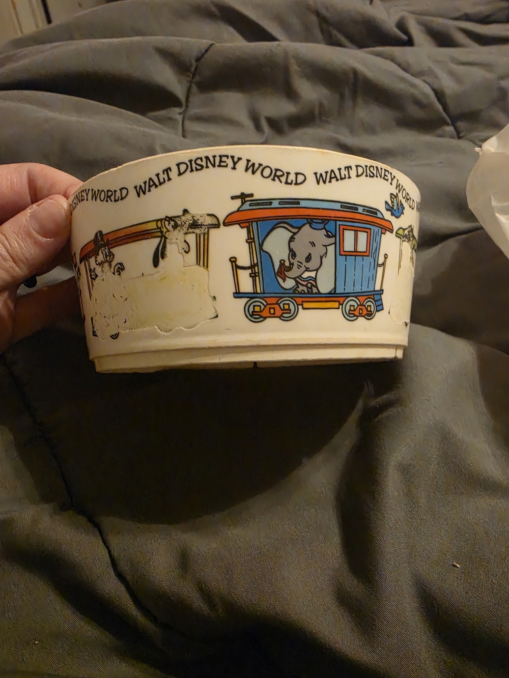 Walt Disney World Vintage Dumbo Train Plastic Bowl - White with Blue & Orange